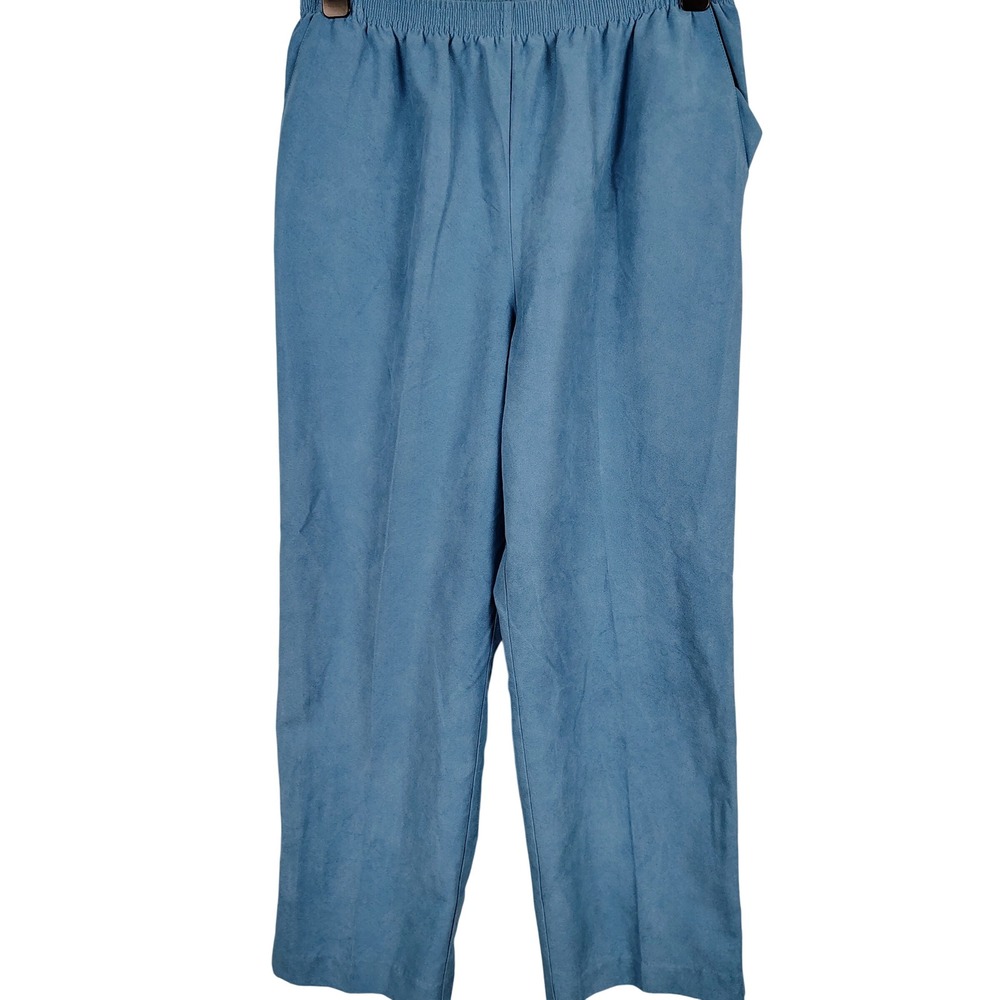 Alfred Dunner Womens SZ 16 Pull On Pants Blue Faux Suede Grannycore Trousers